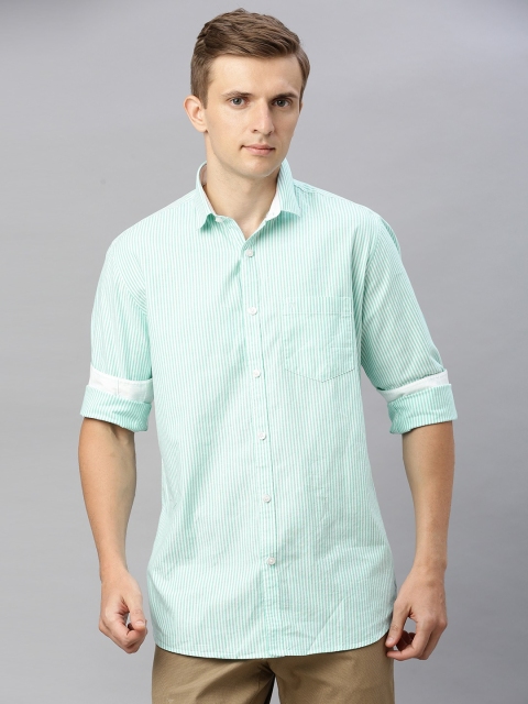 

Van Heusen Sport Men Sea Green & White Slim Fit Striped Casual Shirt