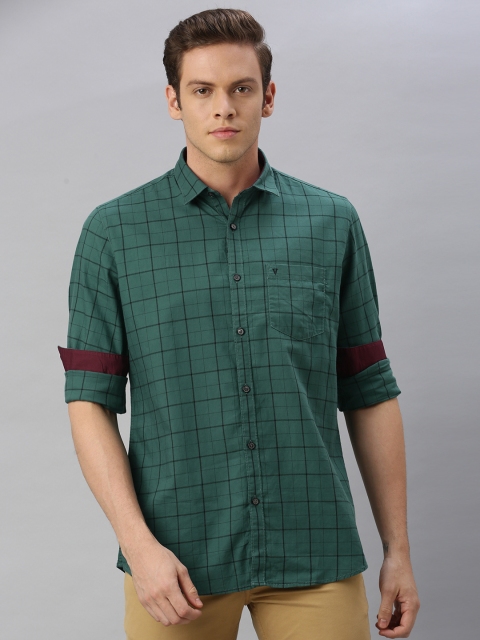 

Van Heusen Sport Men Green & Black Slim Fit Checked Casual Cotton Shirt