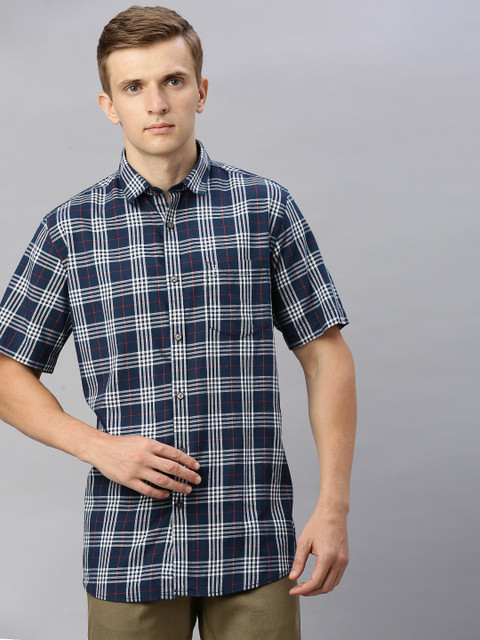 

Van Heusen Sport Men Navy Blue & White Slim Fit Checked Casual Shirt
