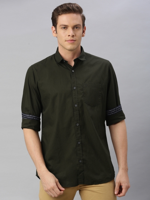 

Van Heusen Sport Men Olive Green Slim Fit Solid Casual Cotton Shirt