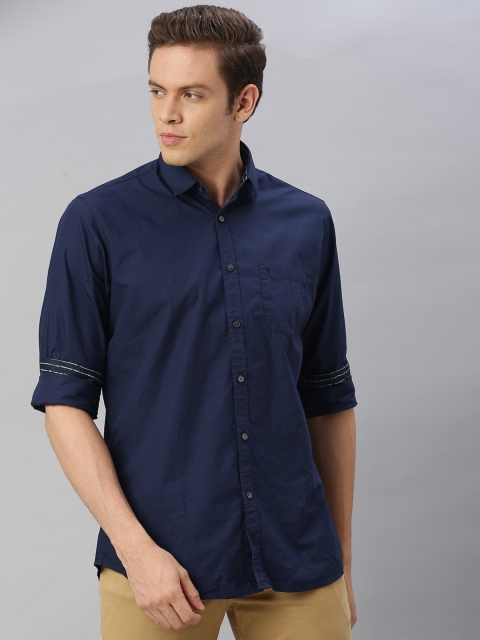

Van Heusen Sport Men Navy Blue Slim Fit Solid Casual Cotton Shirt