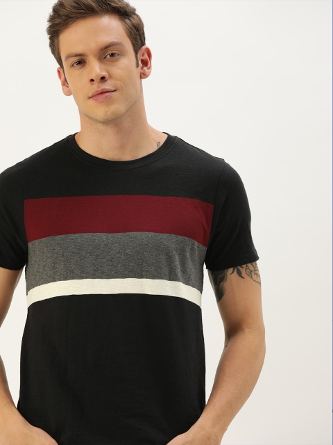 

ether Men Black Striped Round Neck T-shirt