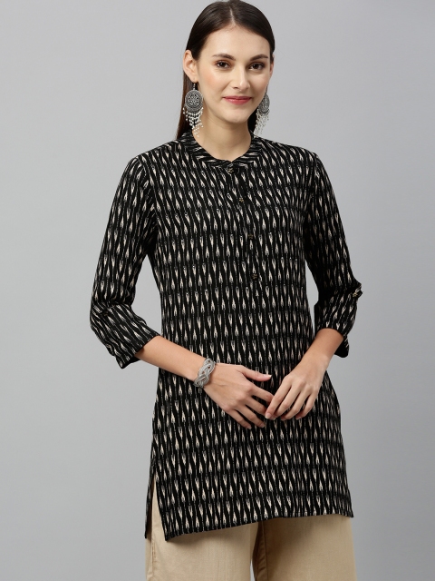 

kipek Women Black Printed Straight Tunic