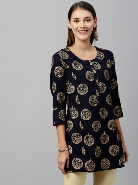 

kipek Women Black & Gold-Toned Printed Tunic