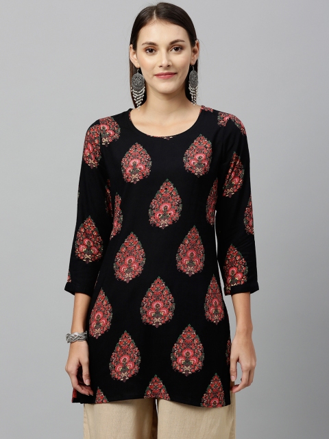 

kipek Women Black & Red Ethnic Printed Straight Kurti