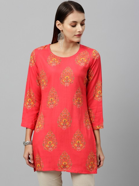 

kipek Women Red & Yellow Ethnic Printed Straight Kurti