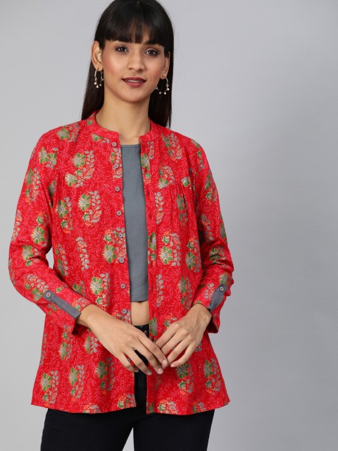 

kipek Women Red & Grey Floral Printed Layered Shirt Style Top