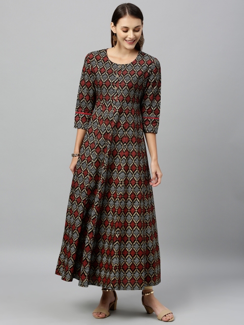 

kipek Women Black & Red Printed A-Line Kurta