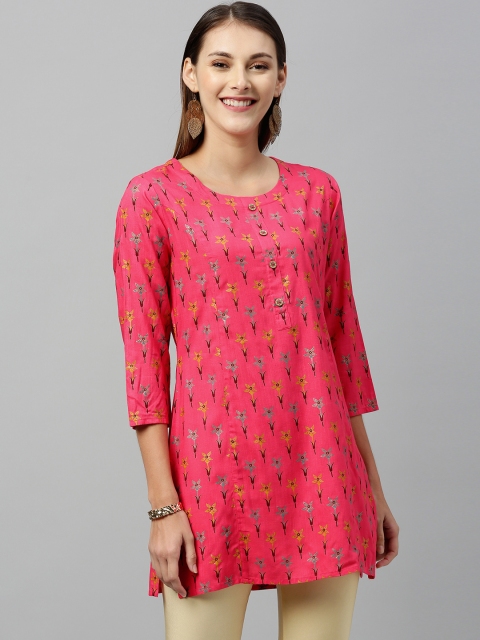 

kipek Women Pink & Mustard Yellow Floral Printed Straight Kurti