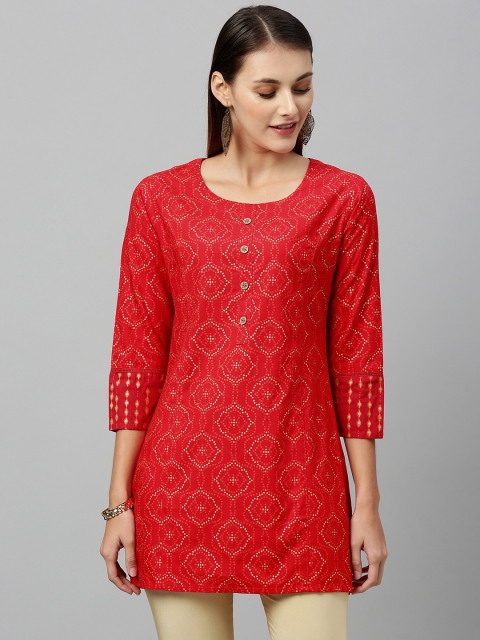 

kipek Women Red & Gold-Toned Printed Straight Kurti