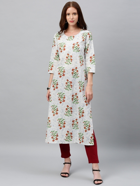 

kipek Women White & Red Floral Printed Straight Kurta