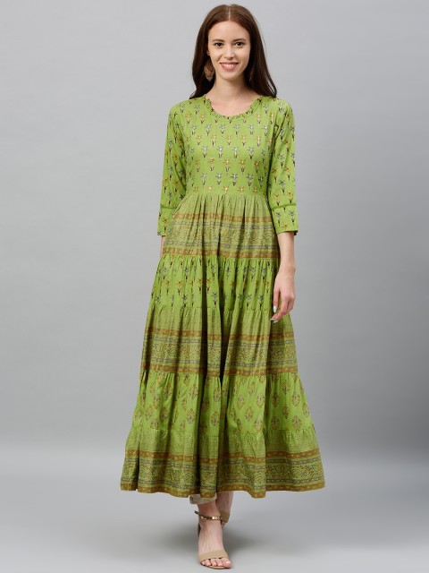 

kipek Women Green Printed A-Line Kurta