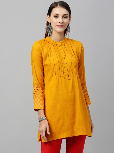 

Women's Rayon Applique Straight Tunic Kurti (Mustard)