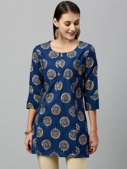 

kipek Women's Blue & Gold-Toned Printed Tunic