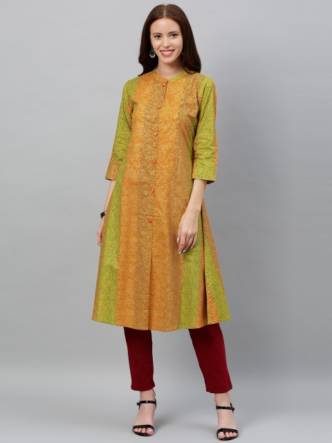 

kipek Women Orange & Green leheriya Printed A-Line Kurta