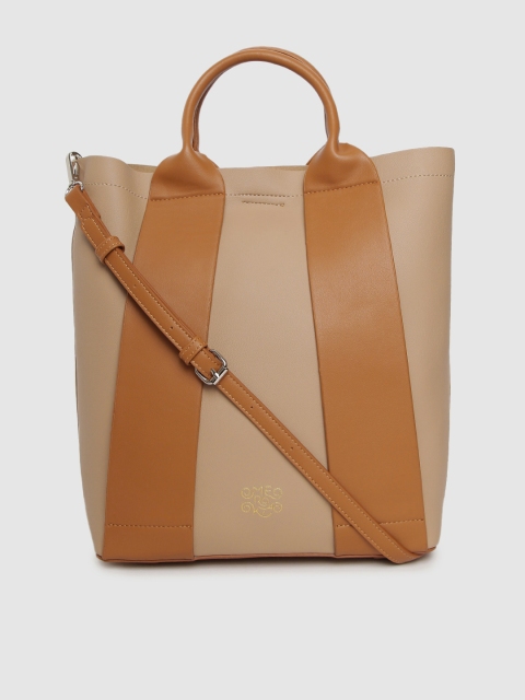 

MERAKI Peach-Coloured & Tan-Brown Solid Tote Bag