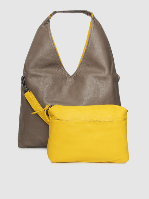 

MERAKI Grey Solid Hobo Bag