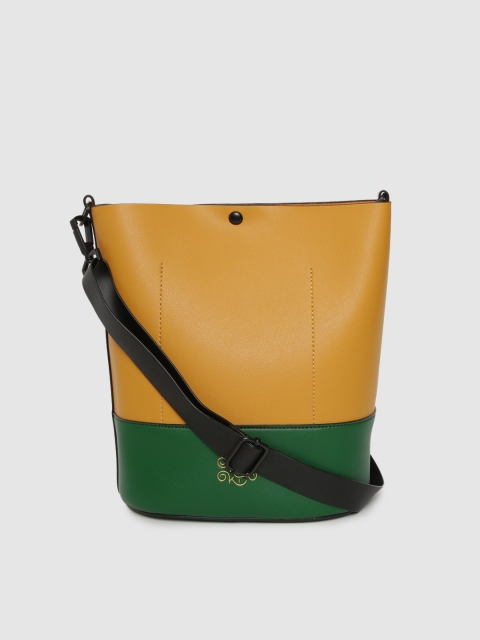 

MERAKI Yellow & Green Colourblocked Bucket Tote Bag
