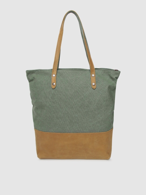 

MERAKI Olive Green & Mustard Colourblocked Tote Bag