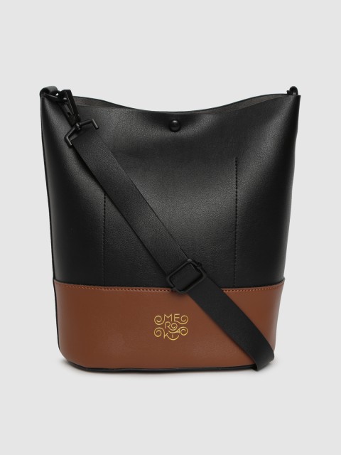 

MERAKI Black & Khaki-Brown Colourblocked Bucket Sling Bag