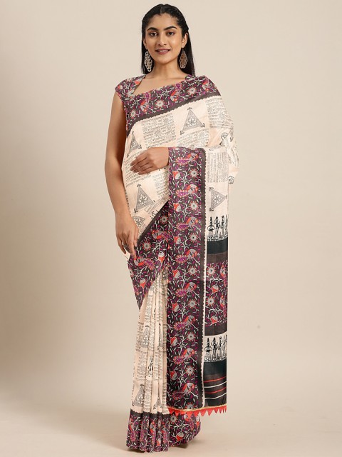 

KALINI Pink & Grey Art Silk Printed Bhagalpuri Saree