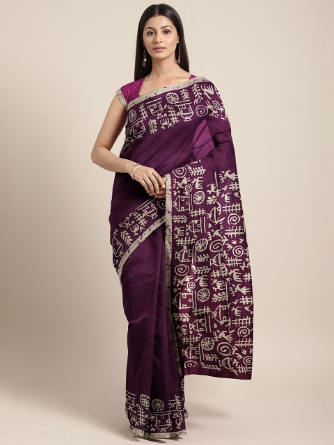 

KALINI Burgundy Silk Blend Solid Khadi Saree