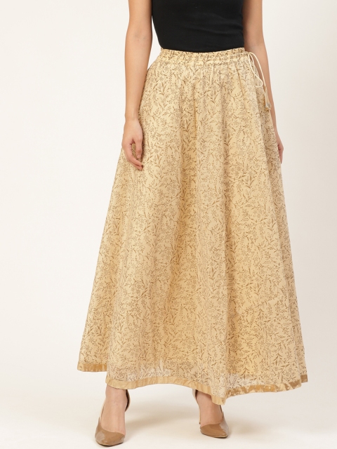

Laabha Women Cream-Coloured & Brown Printed Flared Maxi Skirt