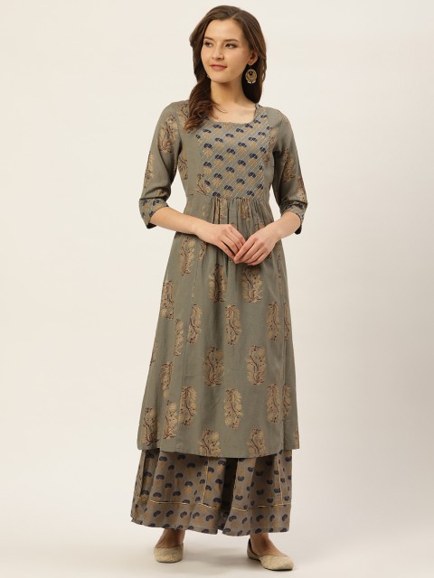 

Laabha Women Grey & Golden Printed Kurta with Palazzos
