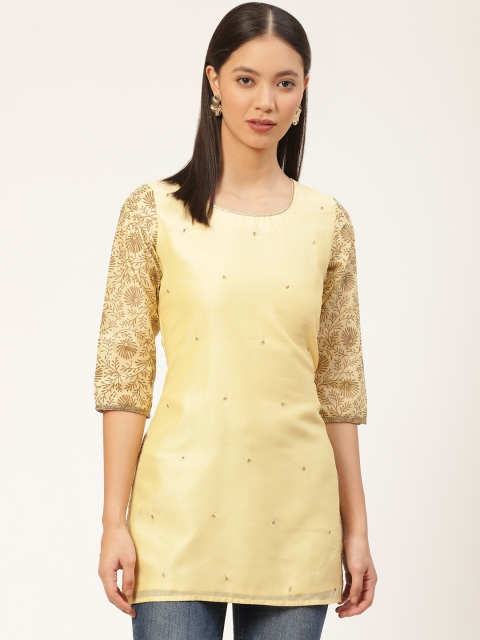 

Laabha Women Cream-Coloured & Golden Silk Sequin Embellished Tunic