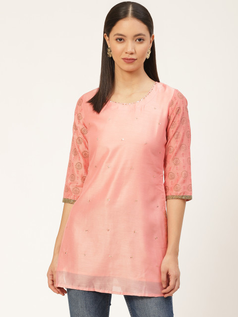 

Laabha Women Pink Silk Sequin Embellished Tunic