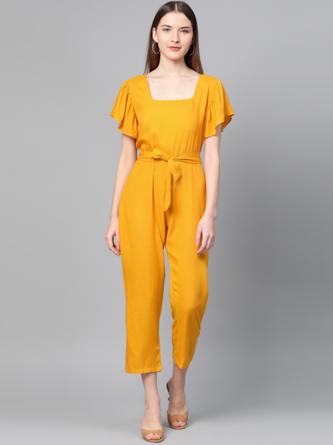 

Cayman Women Mustard Yellow Solid Cropped Basic Jumpsuit