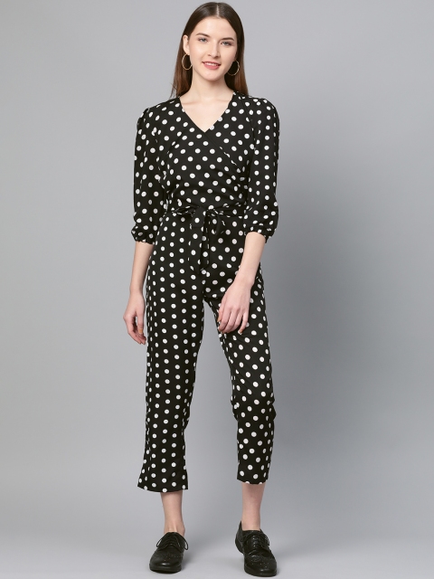 

Cayman Women Black & White Polka Dot Cropped Wrap Basic Jumpsuit
