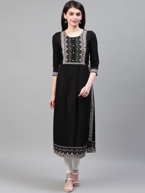 

Cayman Women Black & Off-White Yoke Design Straight Kurta