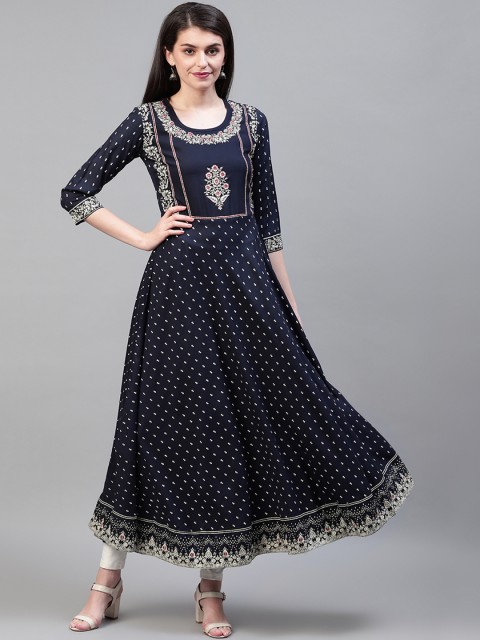

Cayman Women Navy Blue & Off-White Printed A-Line Kurta