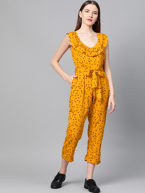 

Cayman Women Mustard Yellow & Black Printed Cropped Basic Jumpsuit