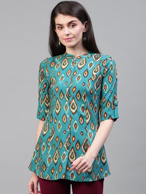 

Cayman Women Green & Yellow Printed Shirt-Style Kurti