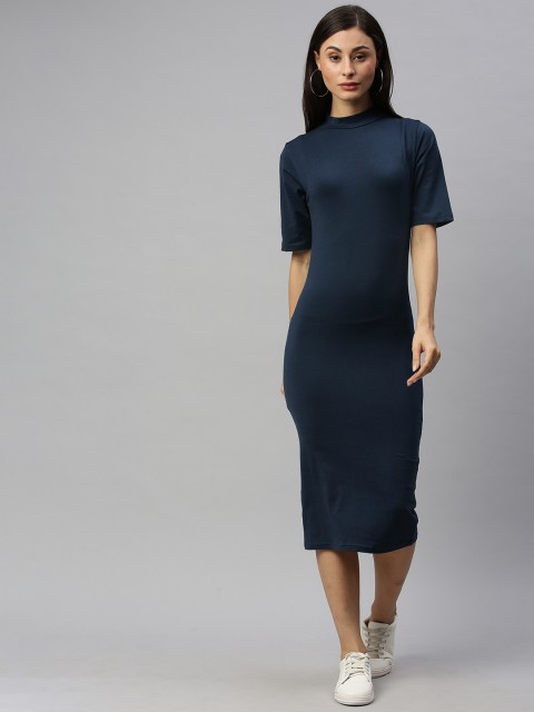 

HERE&NOW Women Navy Blue Solid Bodycon Dress