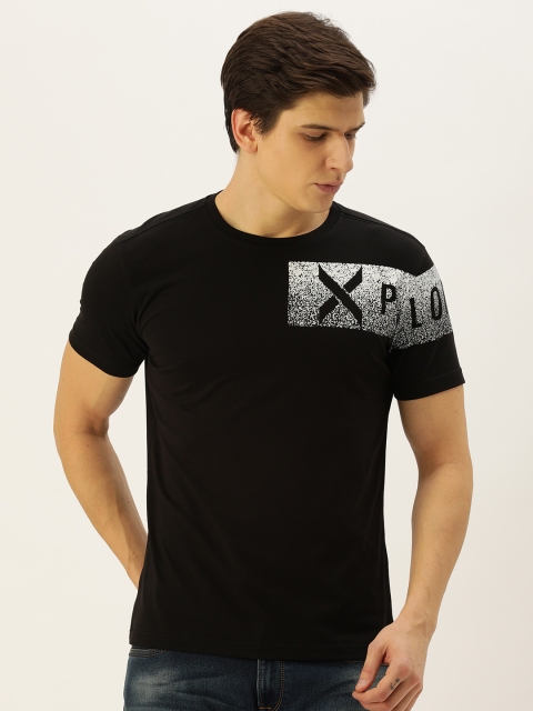 

John Players Men Black Placement Slim Fit Printed Round Neck T-shirt