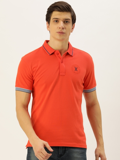 

John Players Men Orange Solid Slim Fit Polo Collar T-shirt