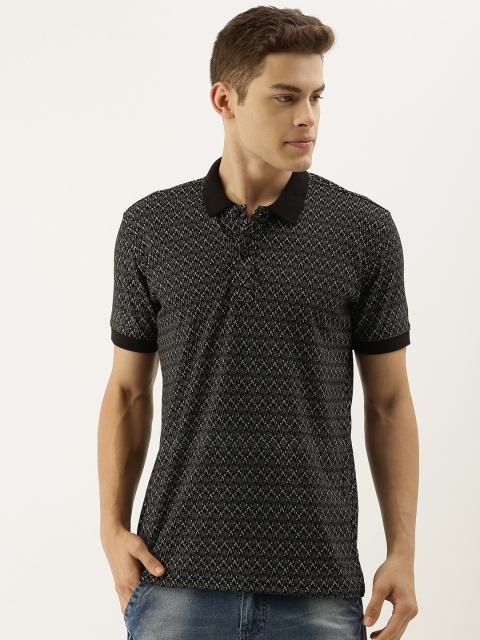 

John Players Men Black & White Geometric Printed Polo Collar T-shirt