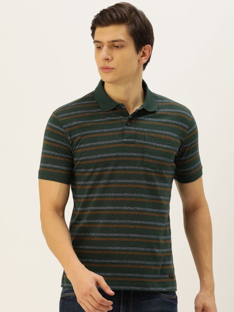 

John Players Men Green & Brown Striped Polo Collar T-shirt