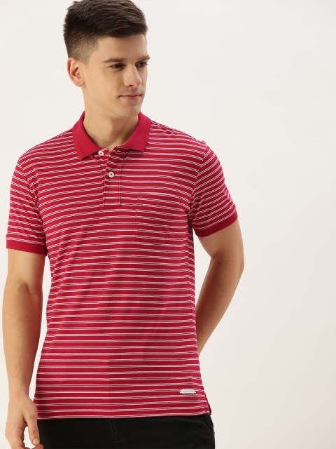 

John Players Men Red & White Striped Polo Collar T-shirt