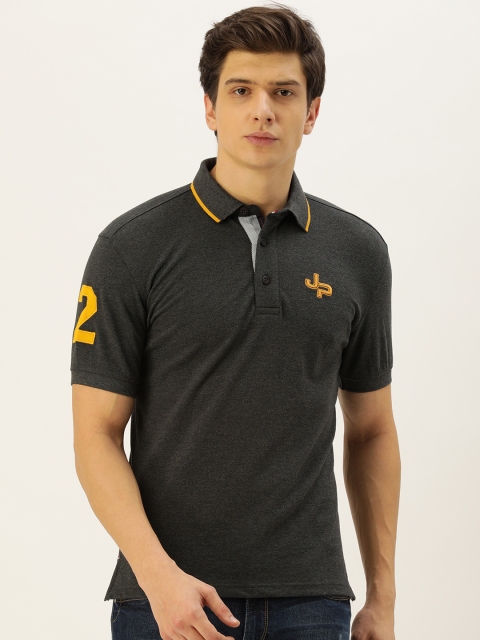 

John Players Men Charcoal Grey Solid Slim Fit Polo Collar T-shirt