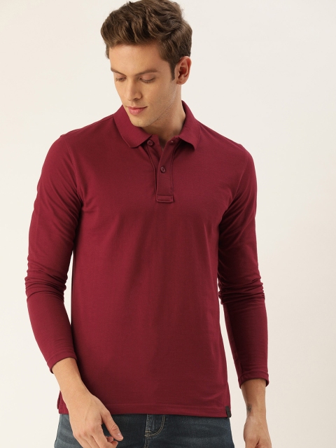 

John Players Men Maroon Solid Slim Fit Polo Collar T-shirt