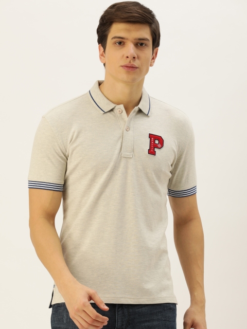 

John Players Men Beige Solid Slim Fit Polo Collar T-shirt