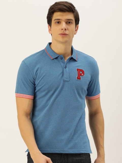 

John Players Men Blue Solid Slim Fit Polo Collar T-shirt