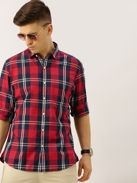 

John Players Men Maroon & White Slim Fit Checked Casual Shirt
