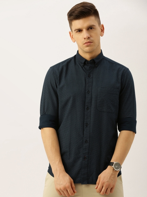 

John Players Men Navy Blue & White Trim Fit Printed Casual Shirt