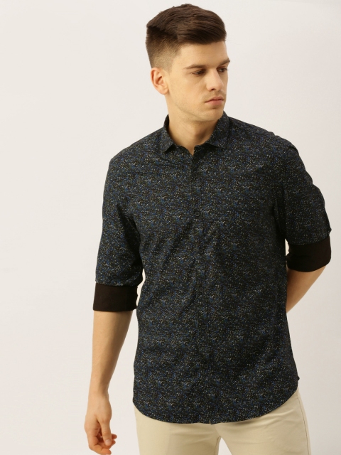 

John Players Men Black & Navy Blue Trim Fit Printed Casual Shirt