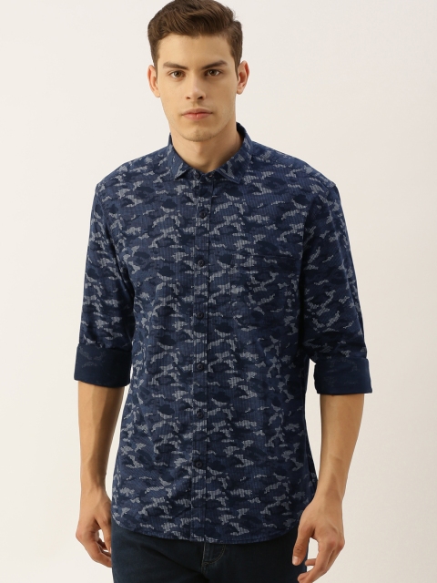 

John Players Men Blue & White Slim Fit Camouflage Printed Casual Shirt